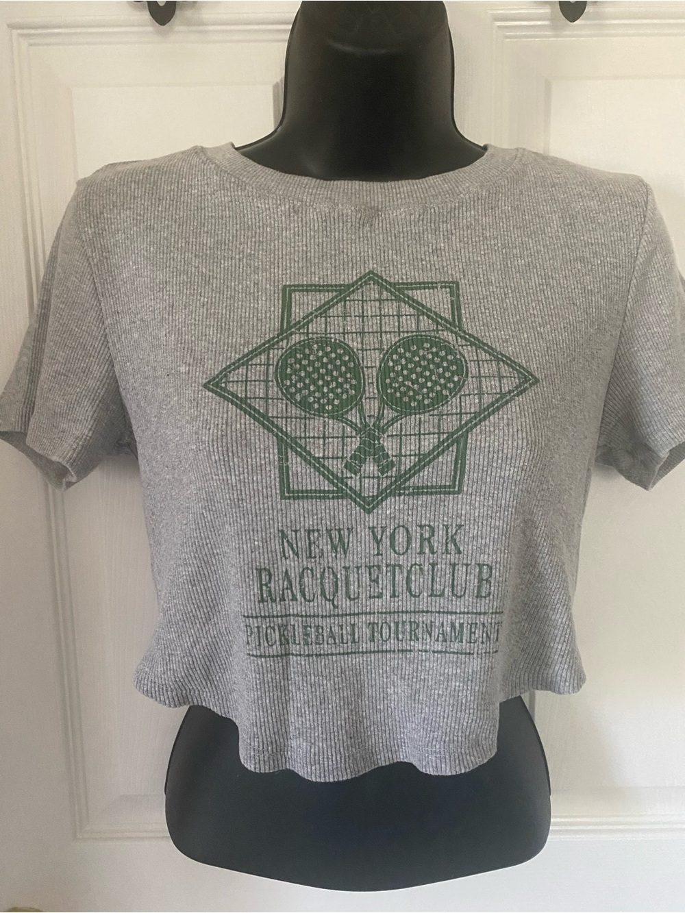 Gray New York Racquet Club Graphic Crop Top